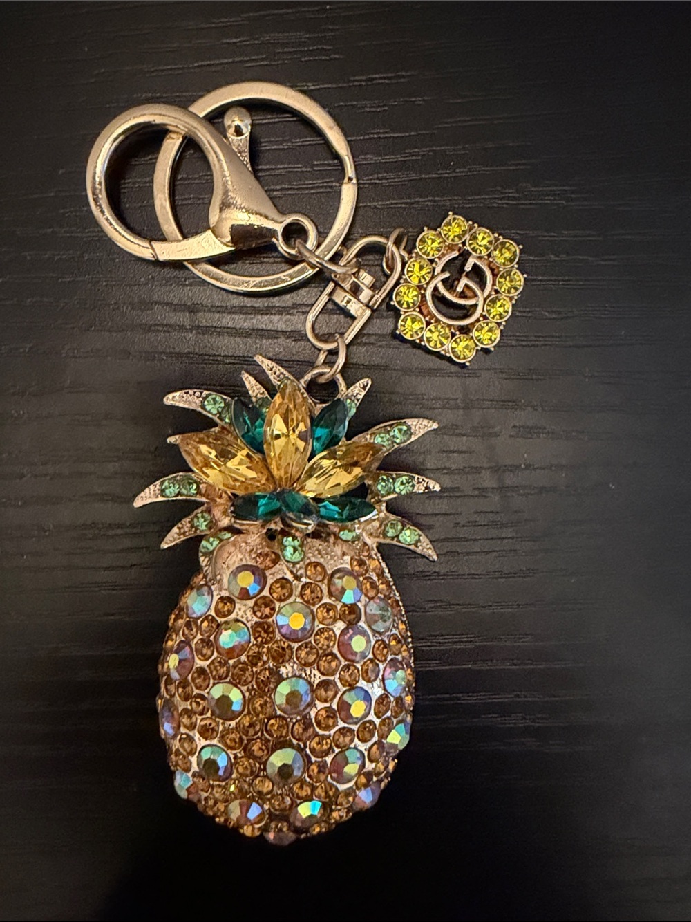 Inspired Gold and Green Crystal Pineapple Keychain Charm
